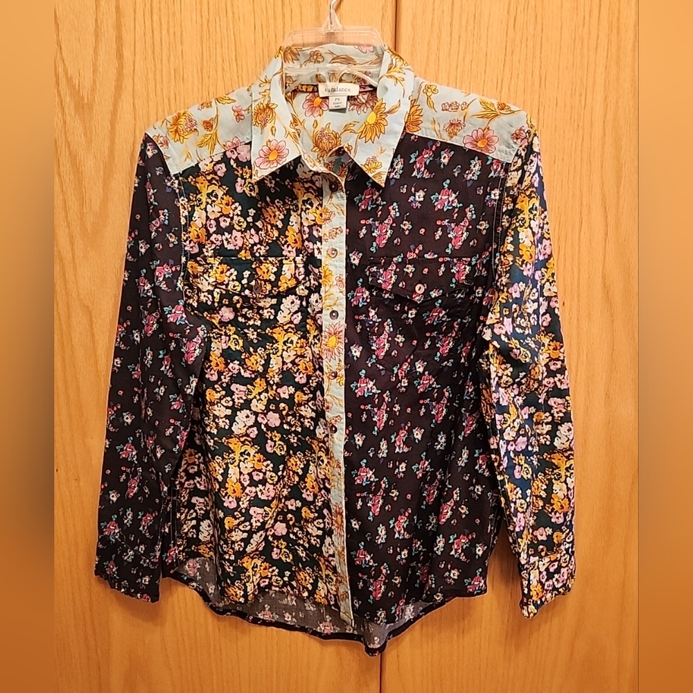 SUNDANCE floral Patchwork Blouse Sz PS .  Coquette Girly Cottagecore Artsy